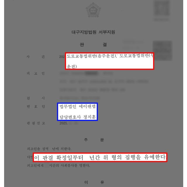 [형사] 동종 전과 있는 무면허+음주운전, 변호인 조력으로 집행유예 이끌어내